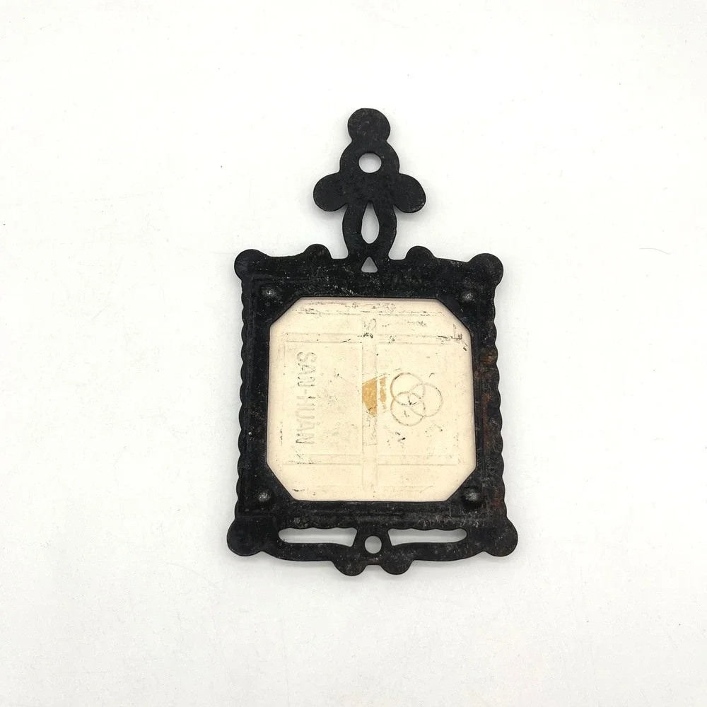 Vintage Cast Iron Ceramic Trivet Duryea's Motor Wagon 1895 San-Huan Black Ornate